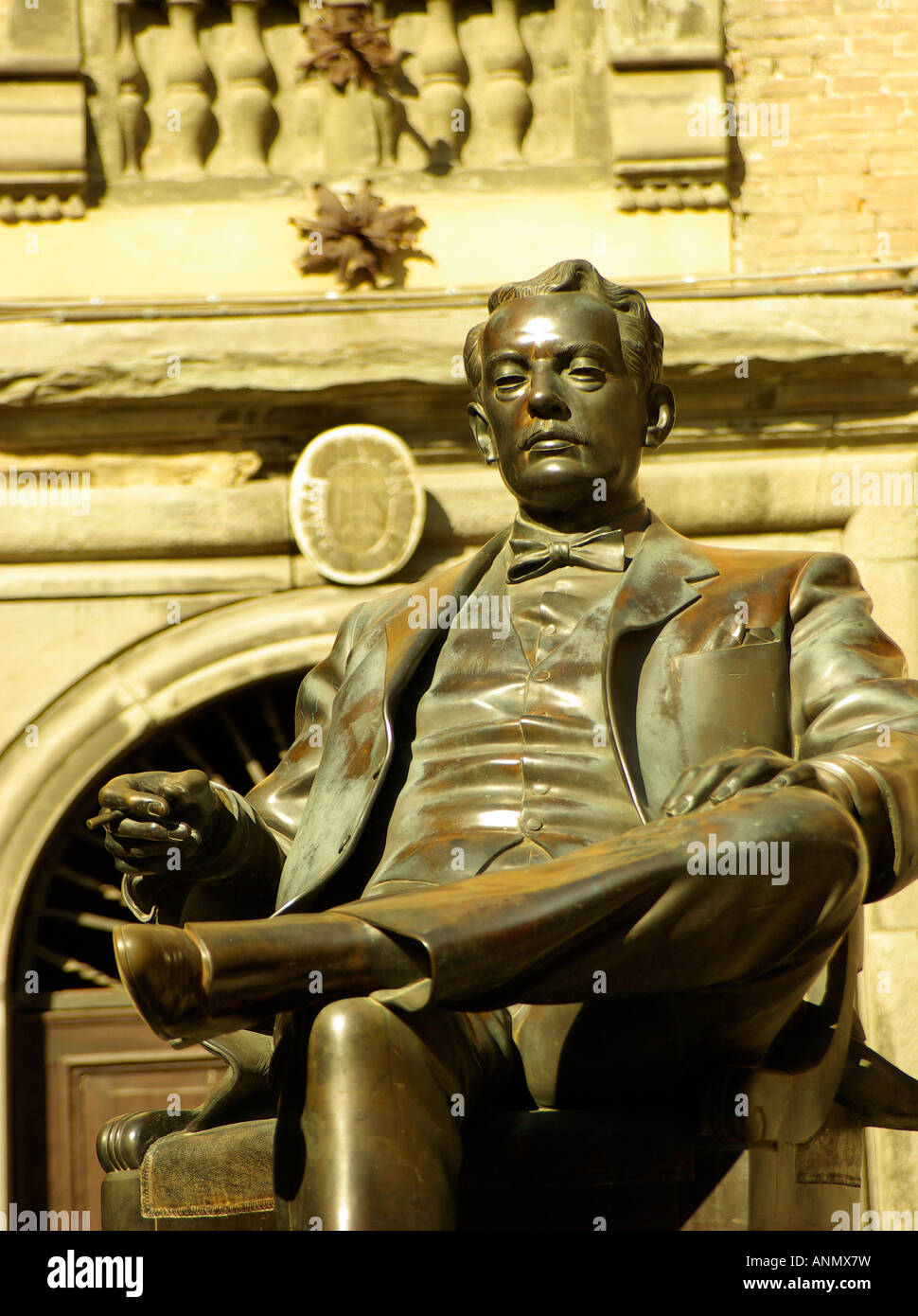 Statue of composer Giacomo Puccini by sculptor Cito Tongiani outside the house and museum of Puccini in Lucca Tuscany Italy Stock Photo