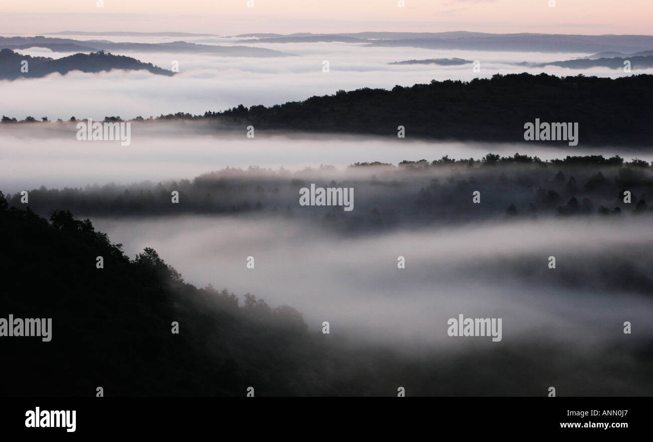 Black and white landscape; The Lot Valley France Stock Photo - Alamy