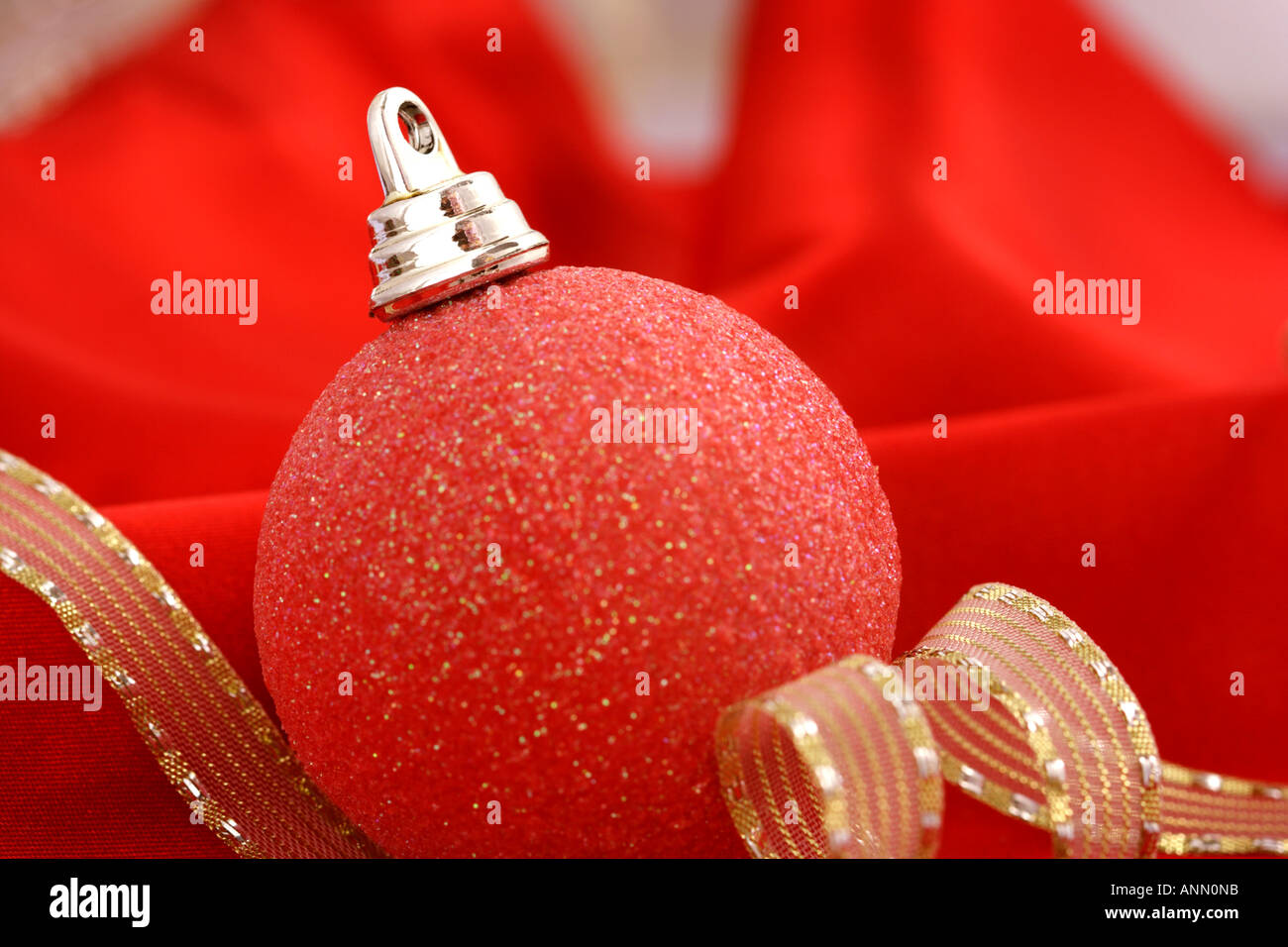 Christmas Ornaments with Ribbon Stock Photo Alamy