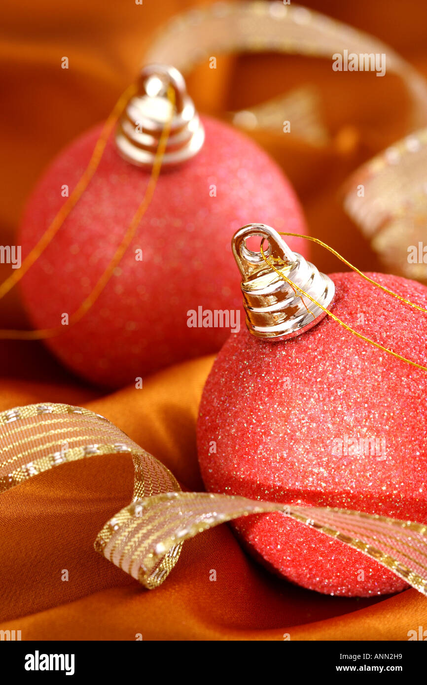 Christmas Ornaments with Ribbon Stock Photo Alamy