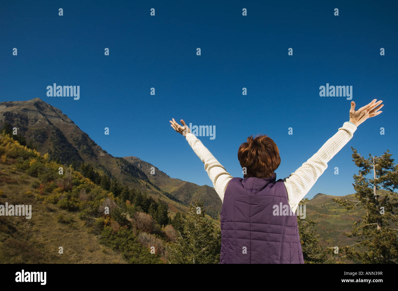 Rear view of woman with raised arms hi-res stock photography and images ...