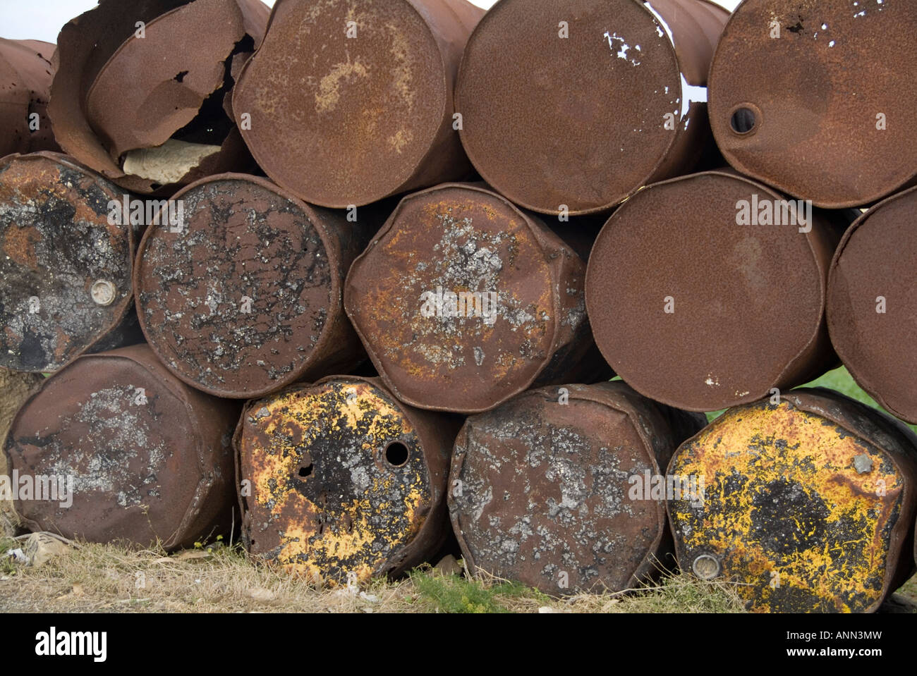 rusty oil barrel toxic waste rusting metal leak Stock Photo Alamy