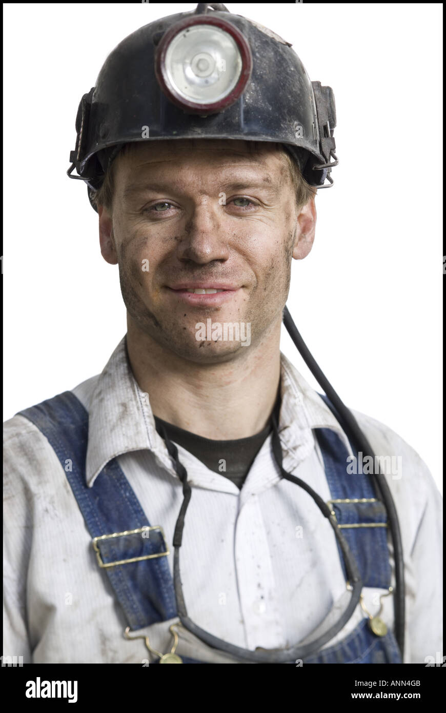 Portrait of a coal miner wearing a hardhat Stock Photo