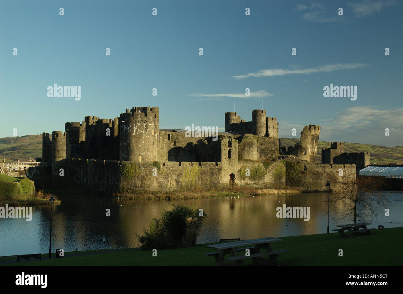 South West walls of Caerphilly Castle Stock Photo - Alamy