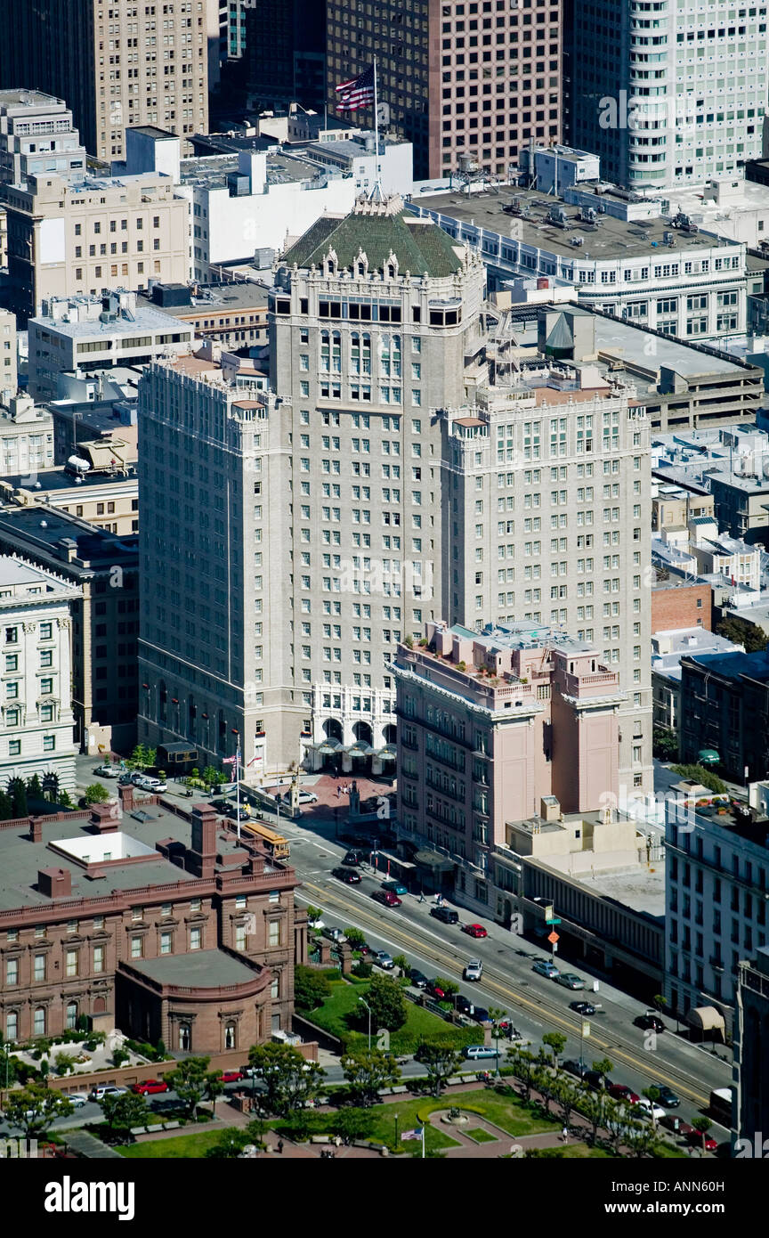 aerial above Mark Hopkins hotel Nob Hill San Francisco California Stock