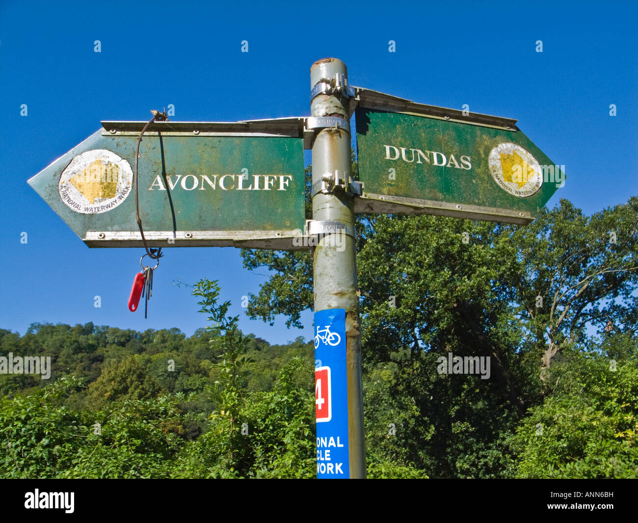 Sign post on the Kennet and Avon [canal-side] walk and cycle way near ...
