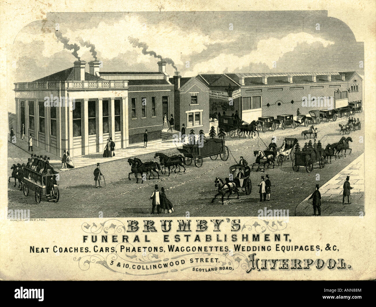 Funeral establishment trade card circa 1866 Stock Photo