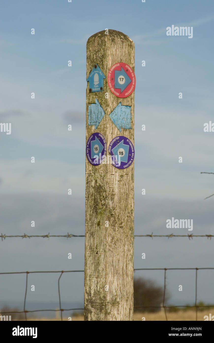 Freshford Signposts close up of signpost in field showing directions for walkers barbed ...
