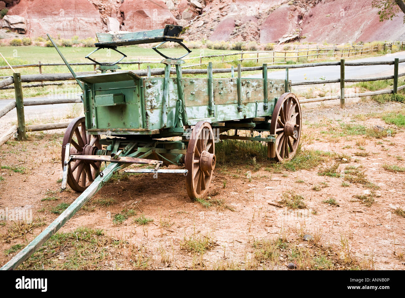 Old Horse-drawn vehicle on a farm Stock Photo