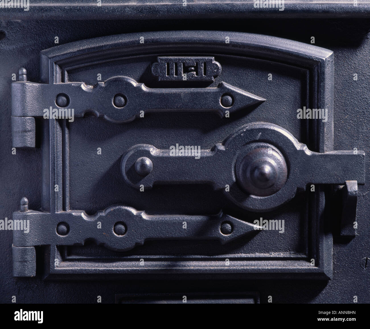 Black leaded oven door of a range cooker Stock Photo
