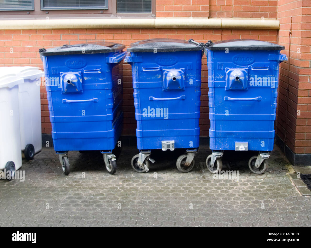 Waste bins in a line Stock Photo Alamy