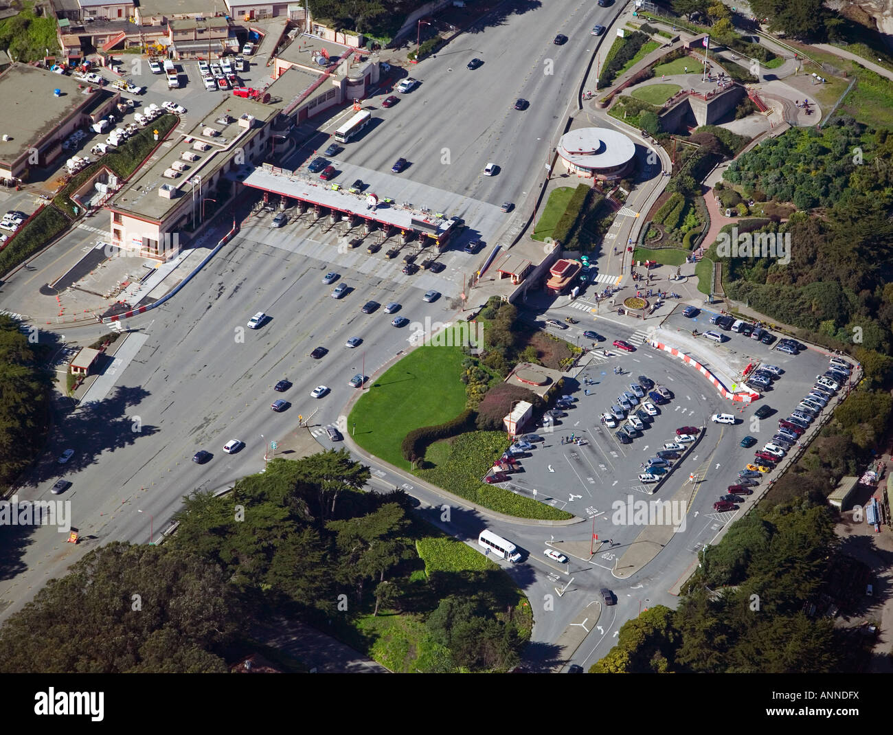 aerial above Golden Gate bridge toll plaza Highway 101 San Francisco Stock Photo Alamy