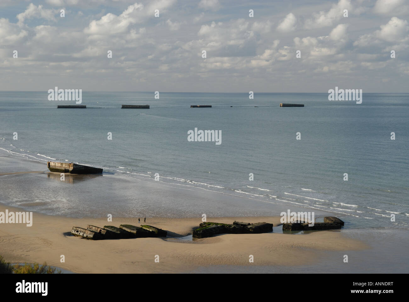 Sections of Mulberry Harbour used in D-Day Normandy landings, Arromanches, France Stock Photo