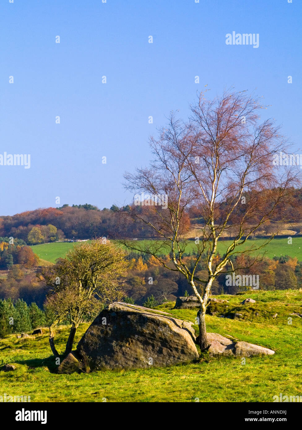 Rock formations at Cratcliffe Rocks near Birchover in the Peak District ...
