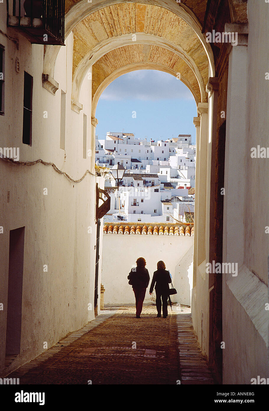 Passage with arcade in Jewish neighbourhood in Vejer de la Frontera. Cadiz province. Andalusia. Spain. Stock Photo