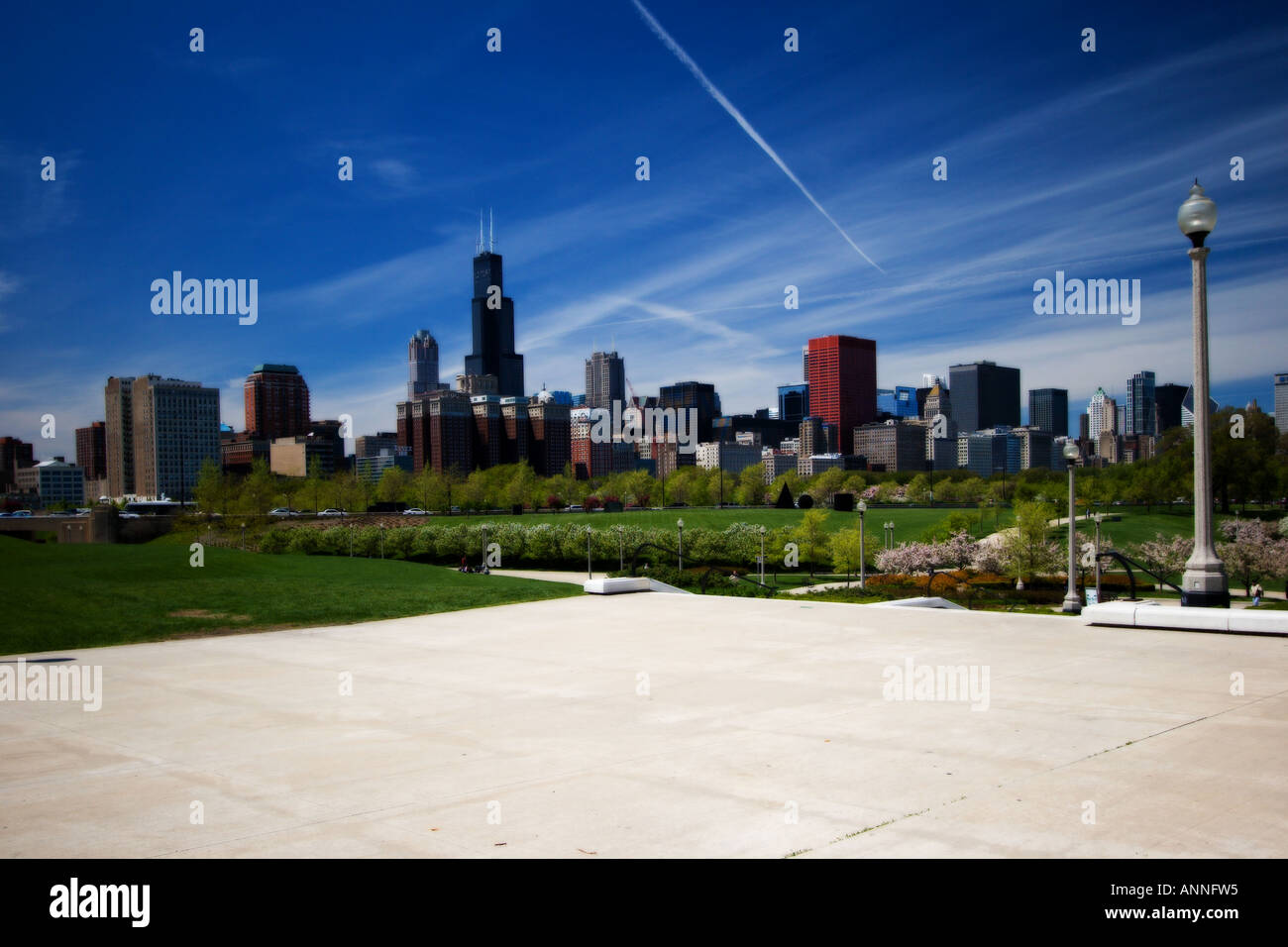 Chicago Skyline including Grant park Stock Photo - Alamy