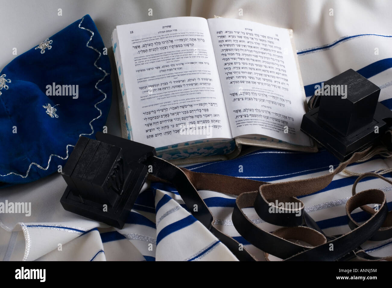 Teffilin Talith and Sidur for Jewish ritual Stock Photo