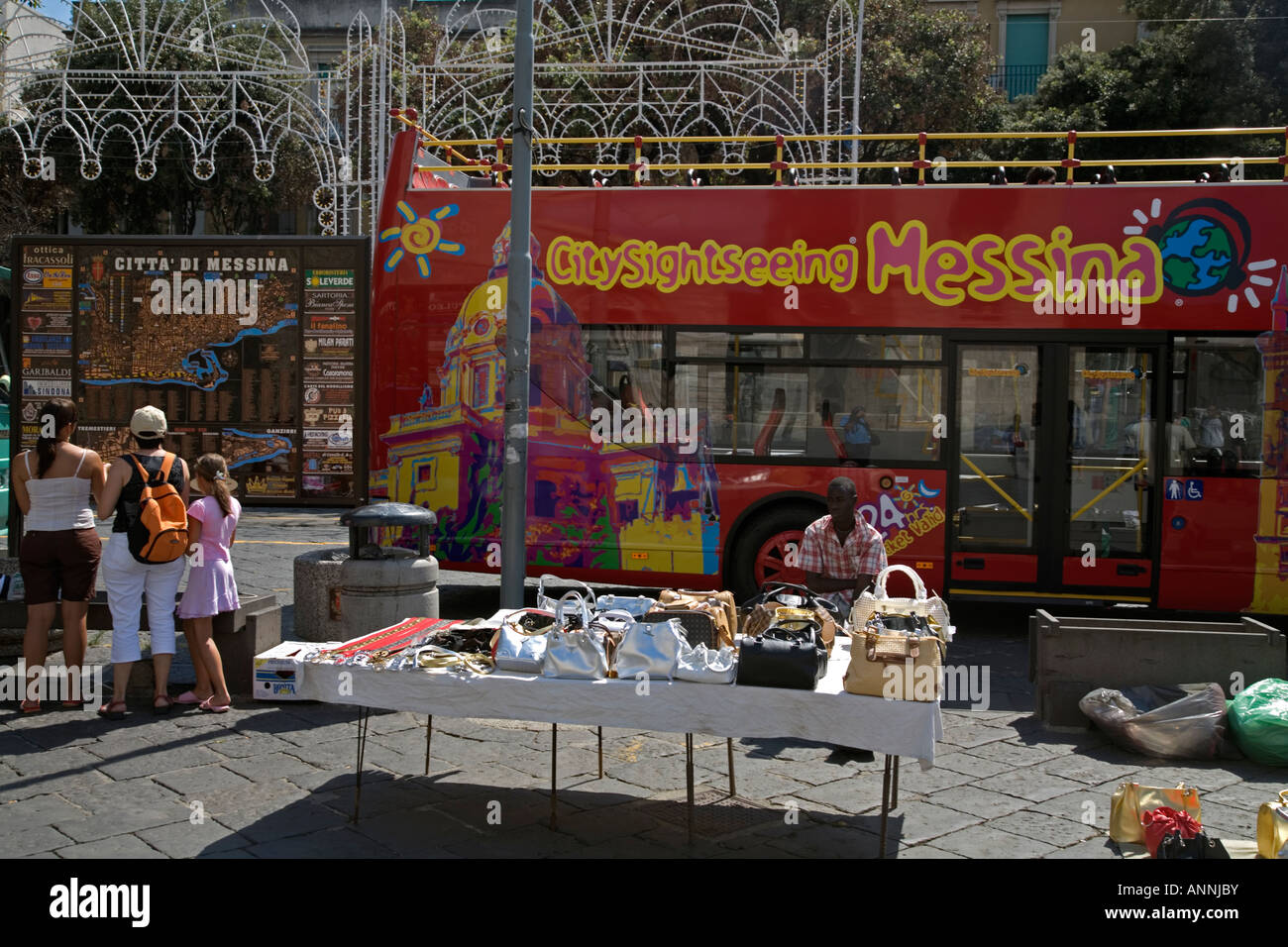 Tourists Tour Bus Hawker Piazza Duomo Messina Sicily Italy Stock Photo -  Alamy