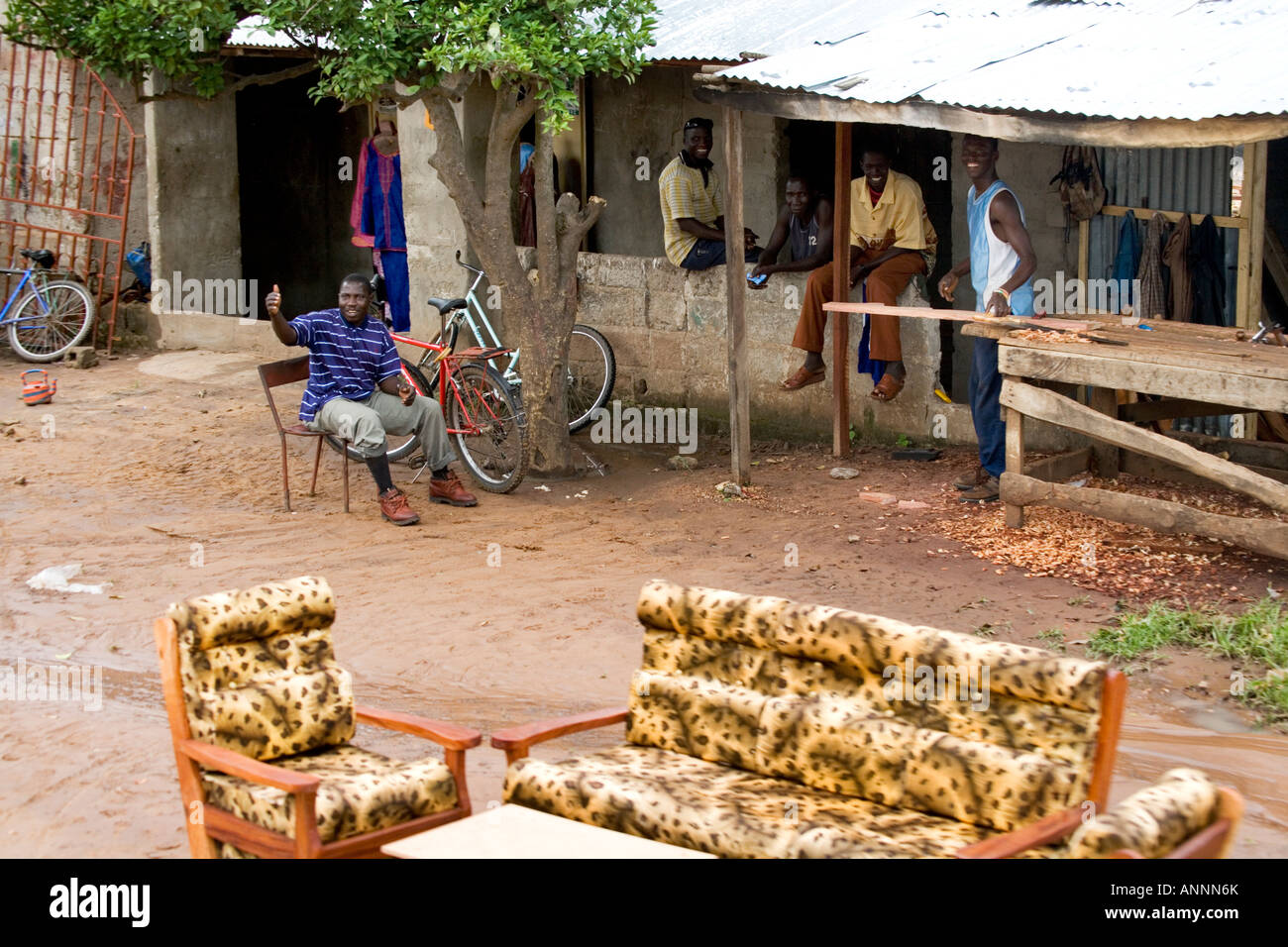 Typical everyday roadside scene in the Gambia, west Africa Stock Photo