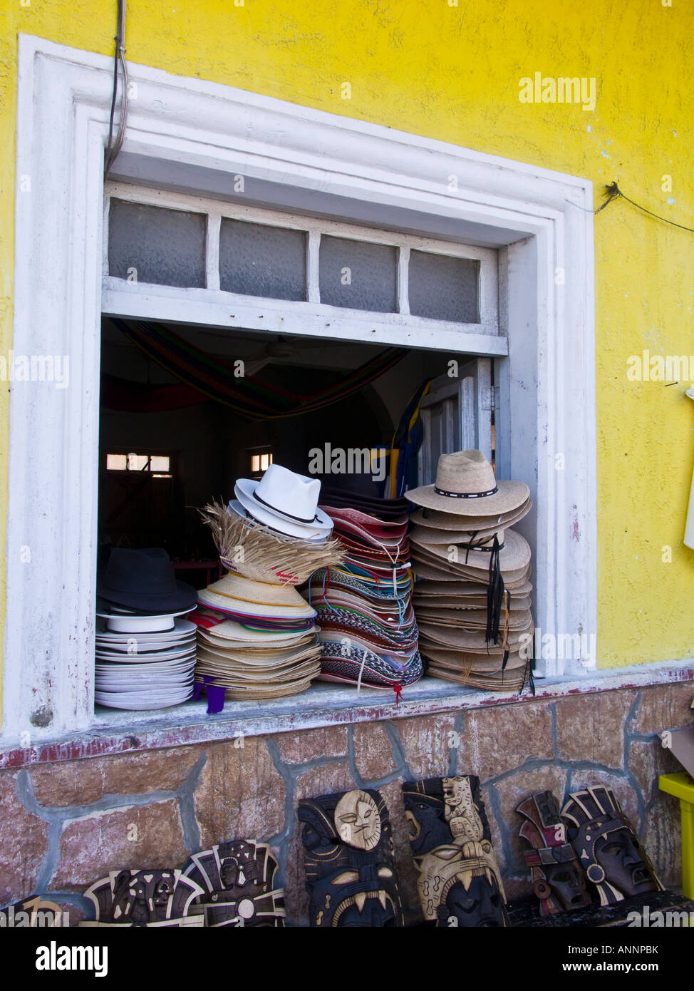 Stack of hats for sale Stock Photo