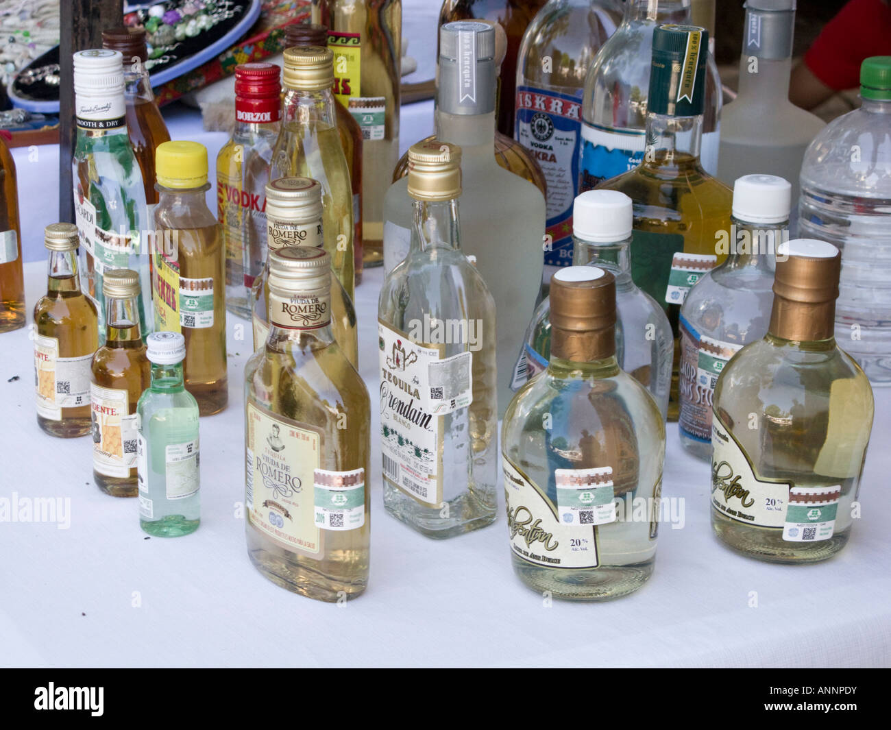 small bottles of alcohol for sale at market Stock Photo Alamy