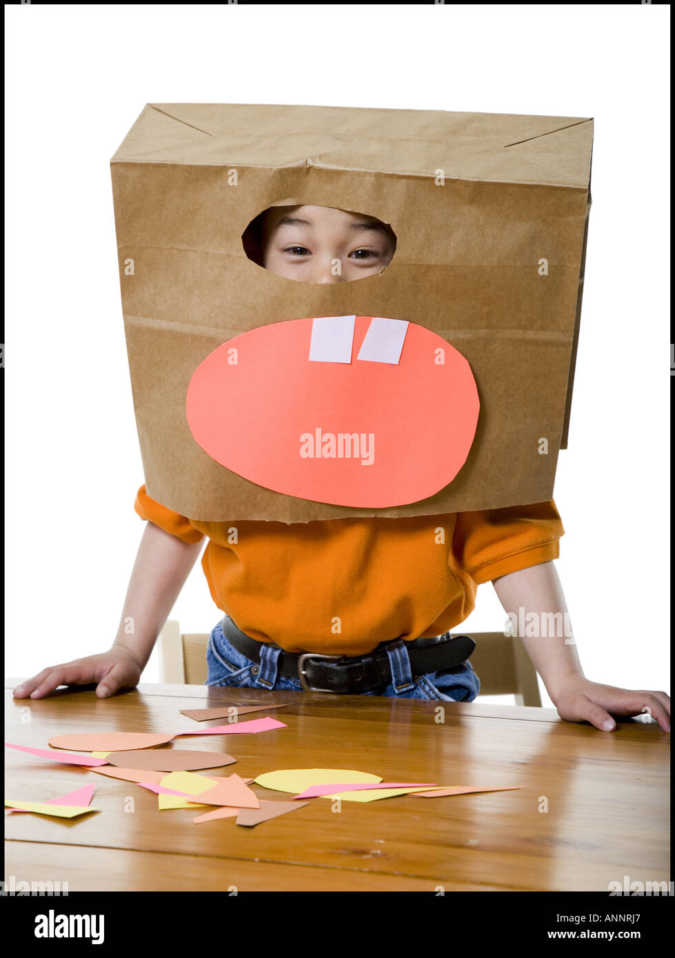 Portrait of a boy wearing a paper bag over his head Stock Photo Alamy