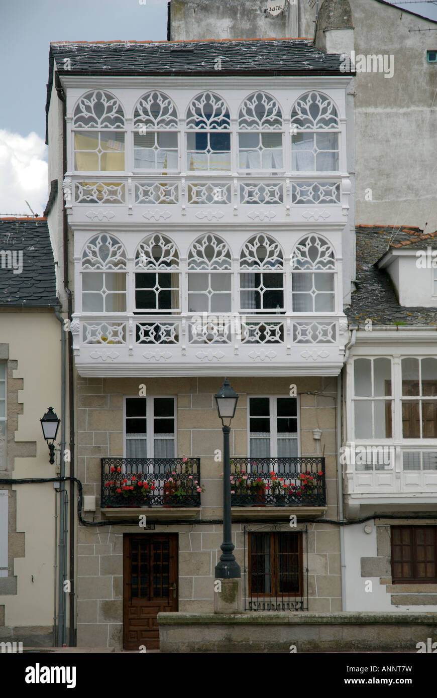 Typical Galician house with verandas in the old town of Viveiro Stock
