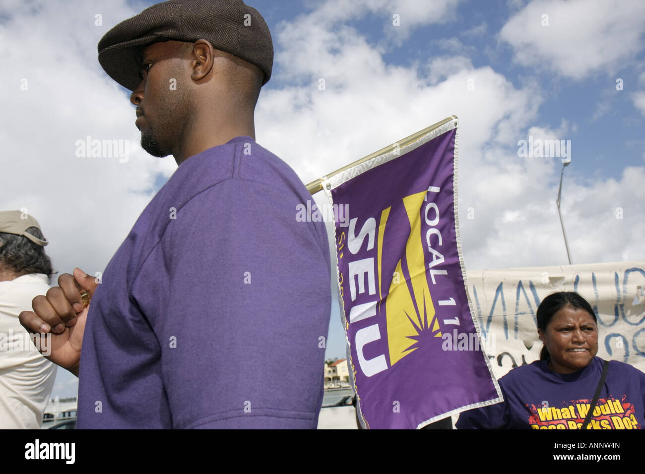 Miami Beach Florida,MacArthur Causeway,Fisher Island workers rally ...