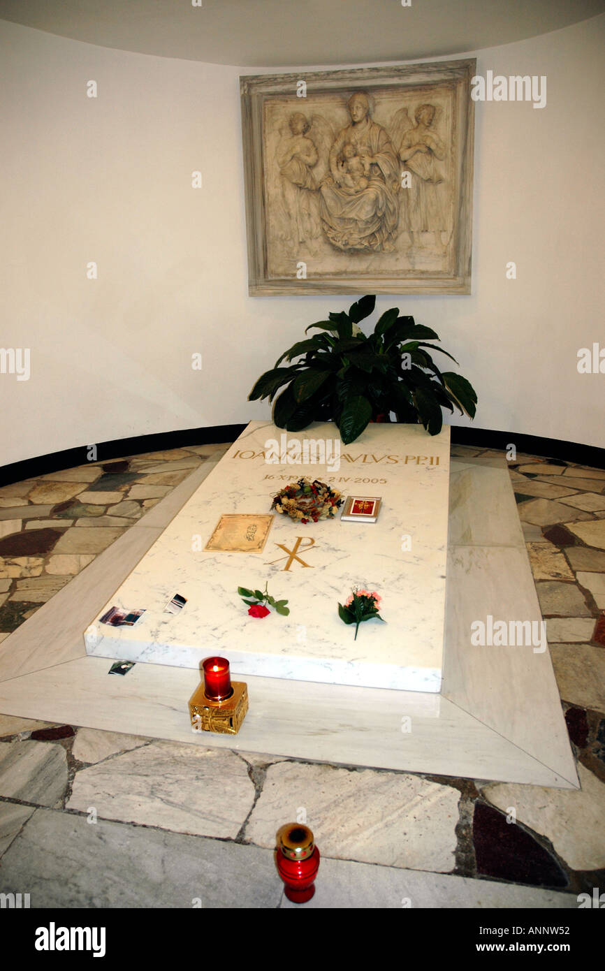 The simple tomb in the Vatican grottoes of Pope John Paul II who died in April 2005 Stock Photo