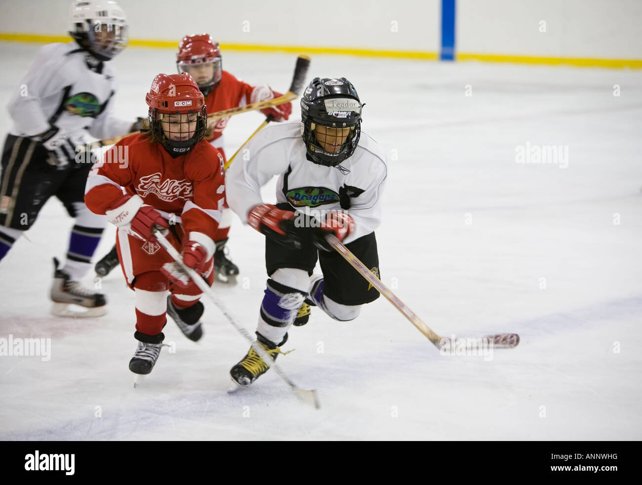 African american ice hockey child team hires stock photography and