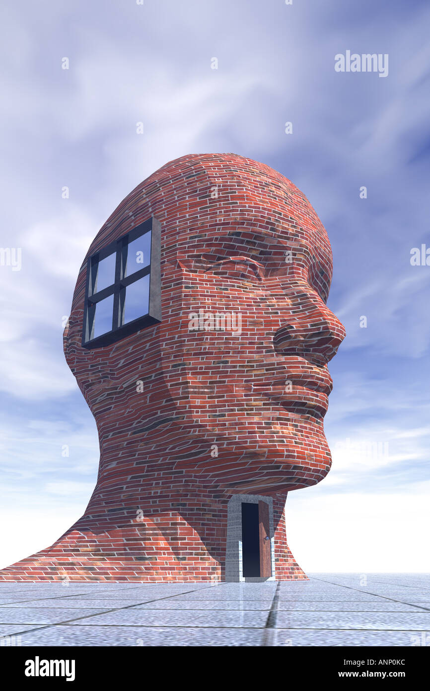 Low angle view of a brick building shaped like human head Stock Photo