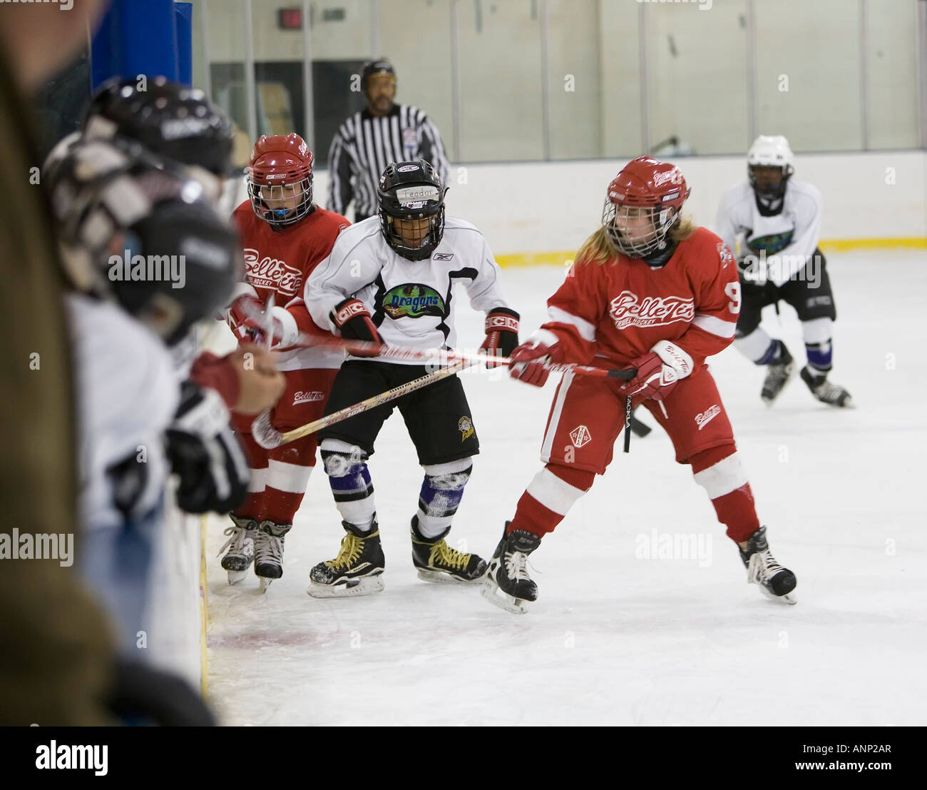 African american ice hockey child team hires stock photography and