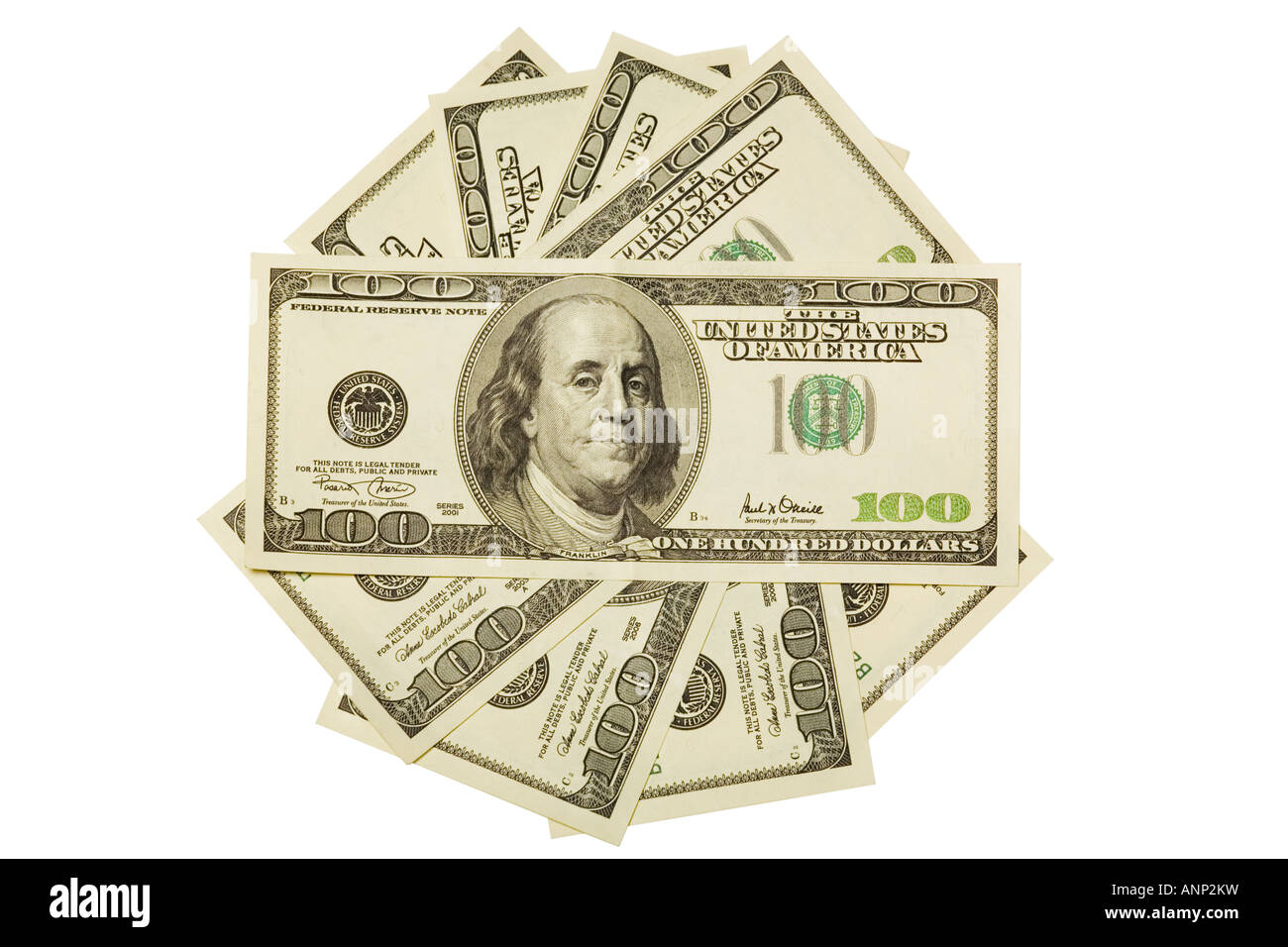 One hundred dollar bills on white background Isolated Stock Photo - Alamy