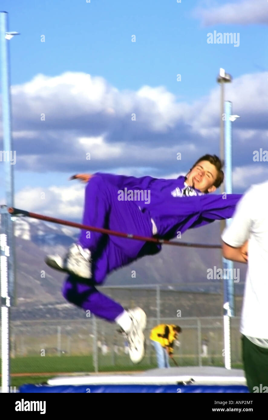 A high school athlete competing at a track meet in Salt Lake City, Utah