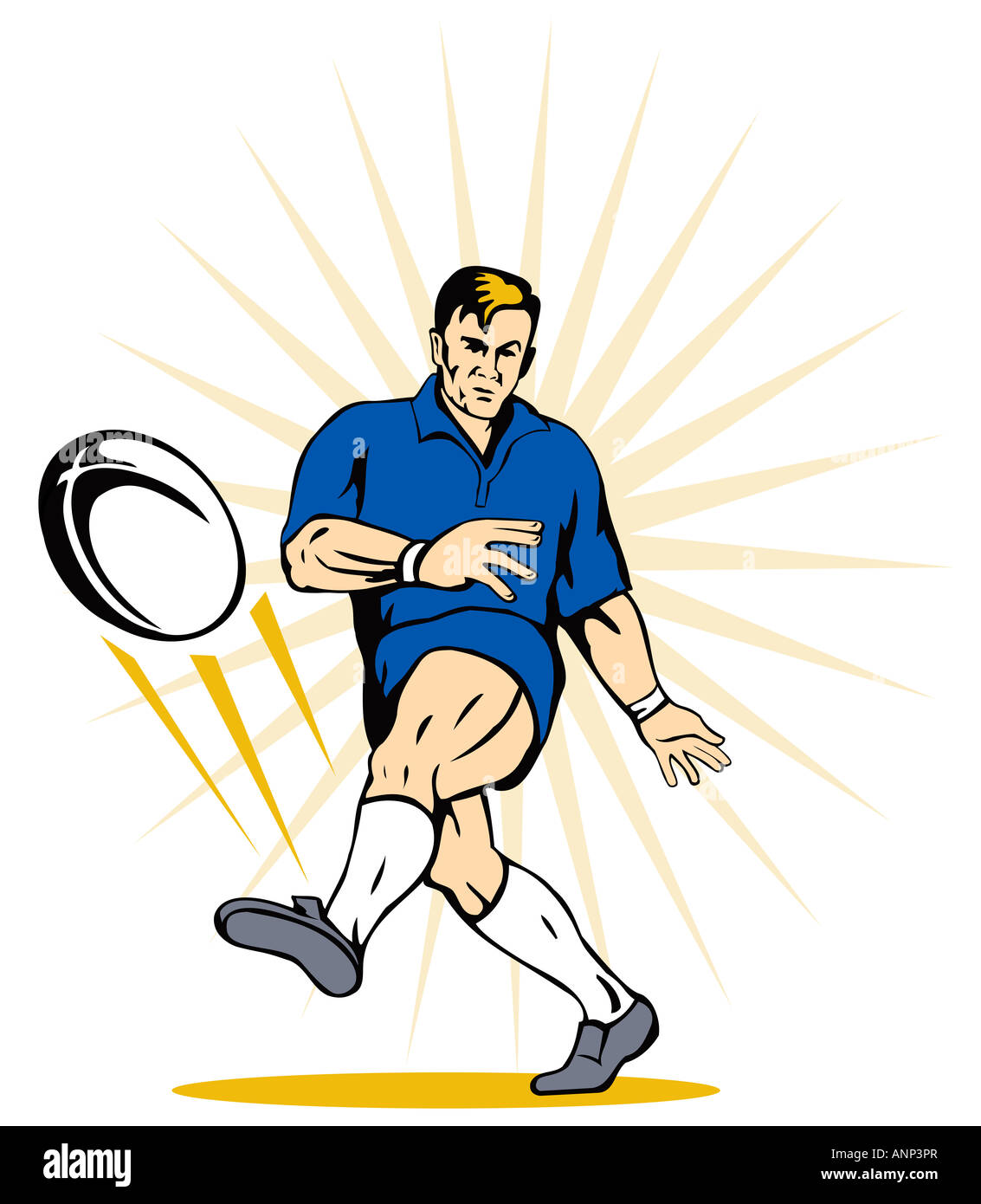 Rugby player kicking the ball Stock Photo Alamy