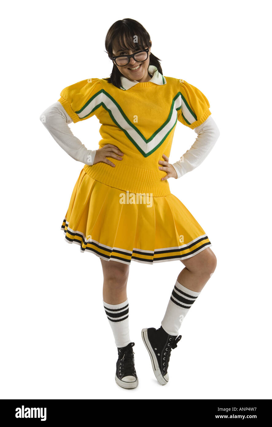 Portrait of a young woman in a cheerleading costume Stock Photo Alamy