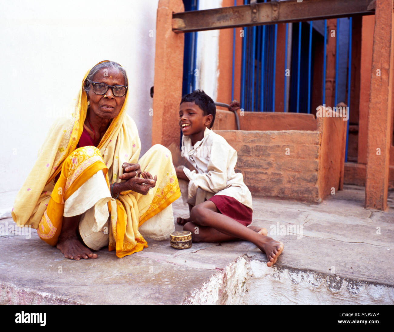 grandmother and grand son, India Stock Photo - Alamy