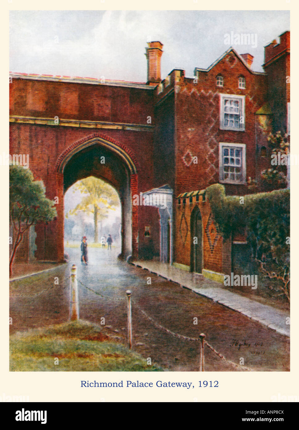 Richmond Palace Gateway 1912 watercolour of the last vestige of the Tudor building in which Queen Elizabeth died Stock Photo