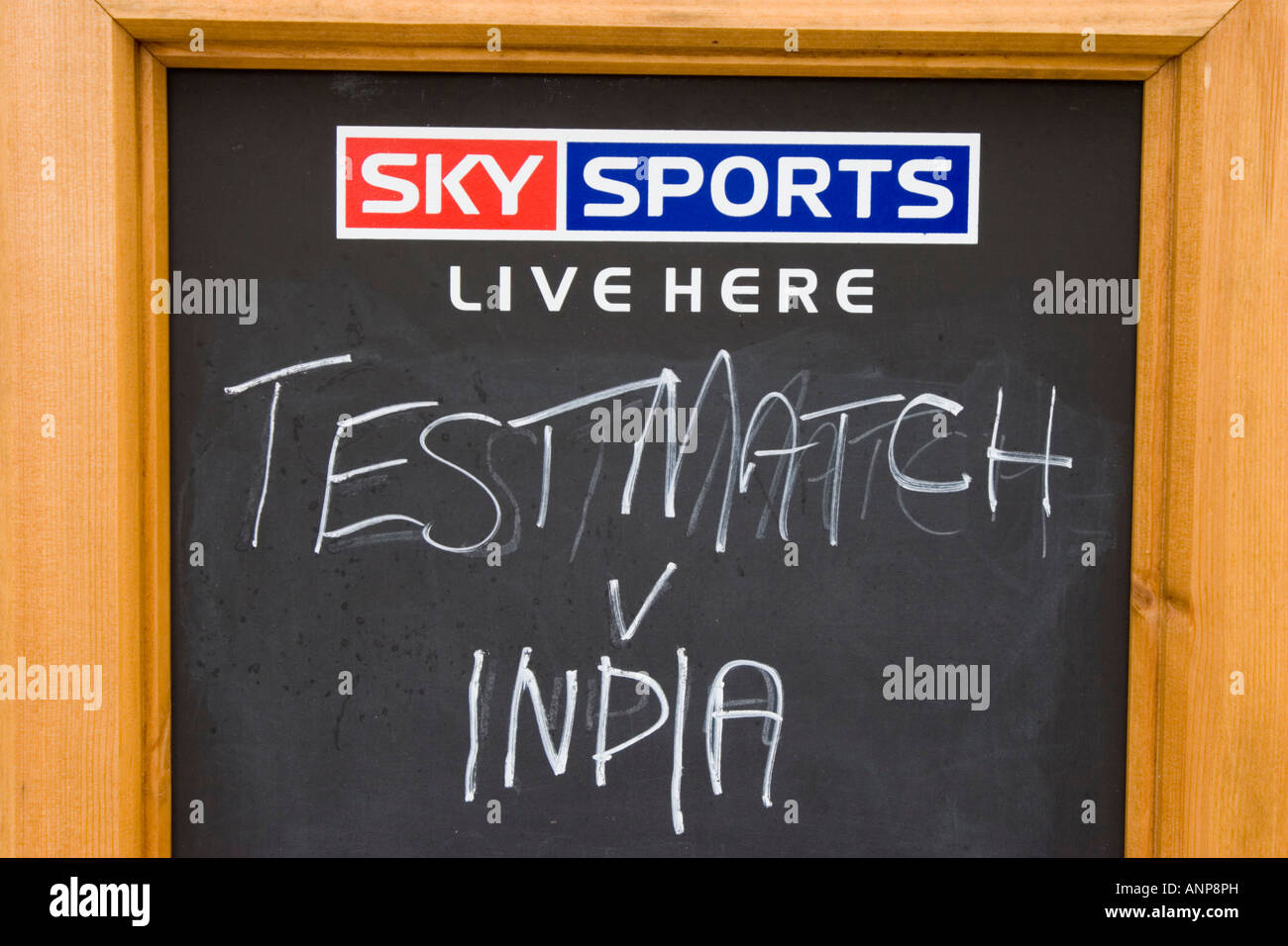 Pub blackboard advertising live sports Test match vs India Stock Photo ...