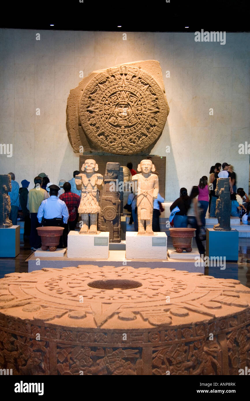 The Aztec Stone of the Sun on display at the National Museum of Anthropology in Mexico City Mexico Stock Photo