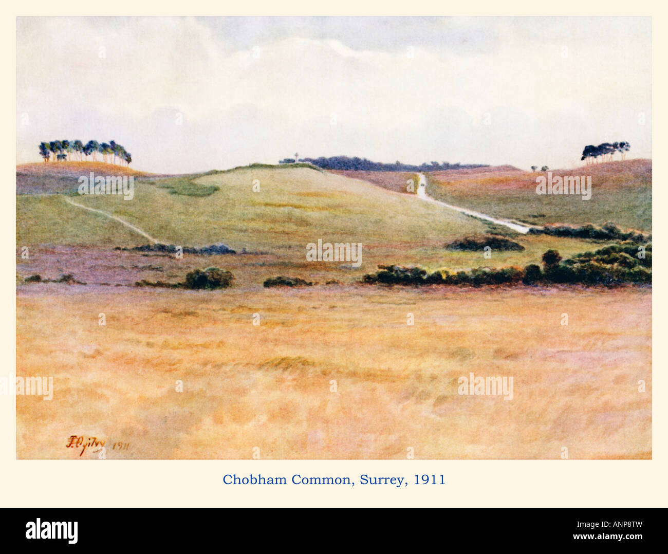 Chobham Common 1911 watercolour of the North East Surrey heath and beauty spot Stock Photo