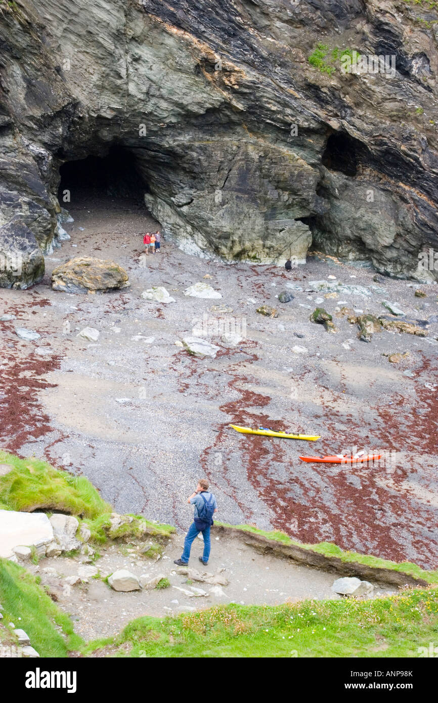 Merlin s Cave on the beach underneath the castle in Tintagel North