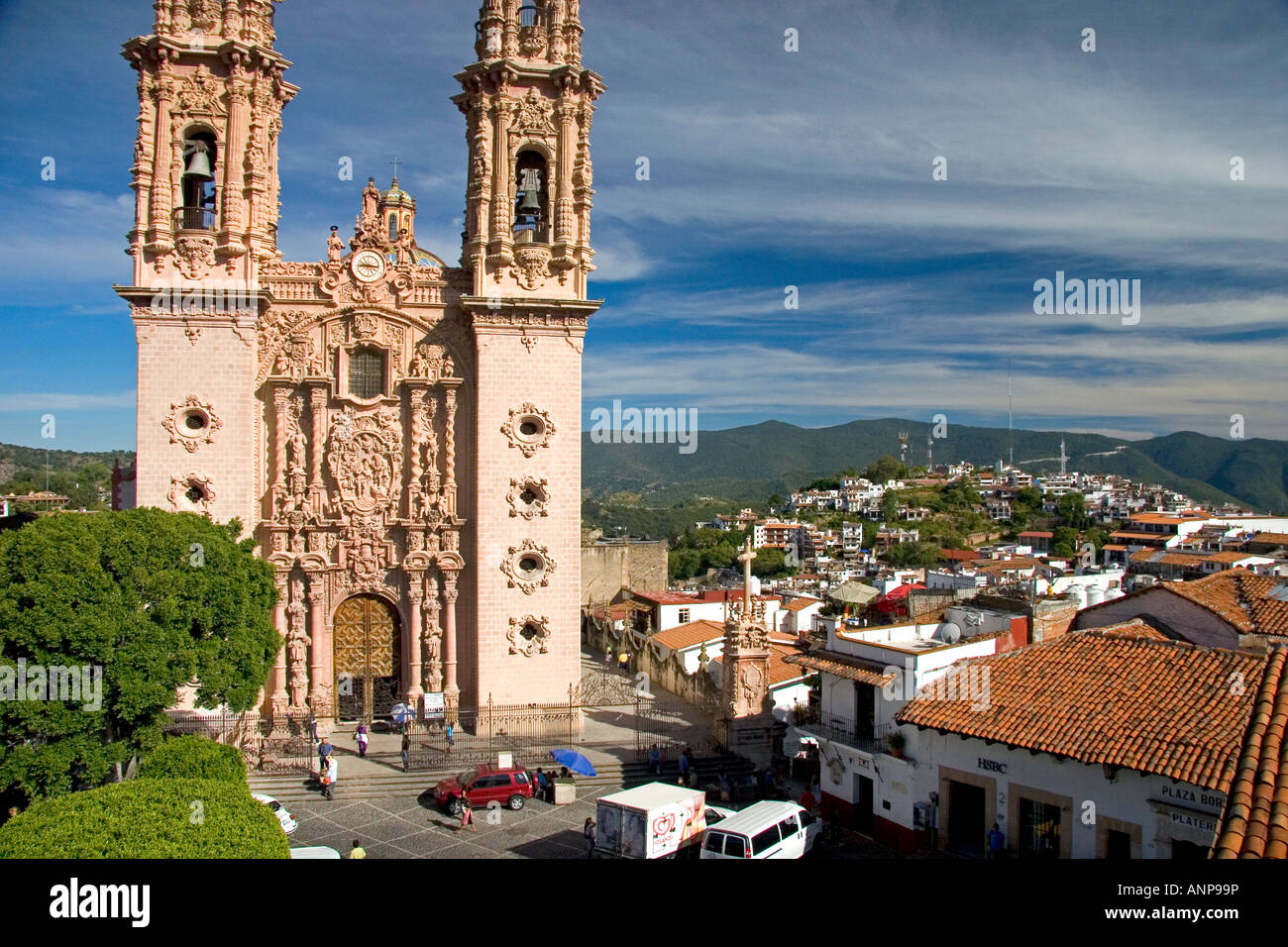 The parish church of Santa Prisca at Taxco in the State of Guerrero ...