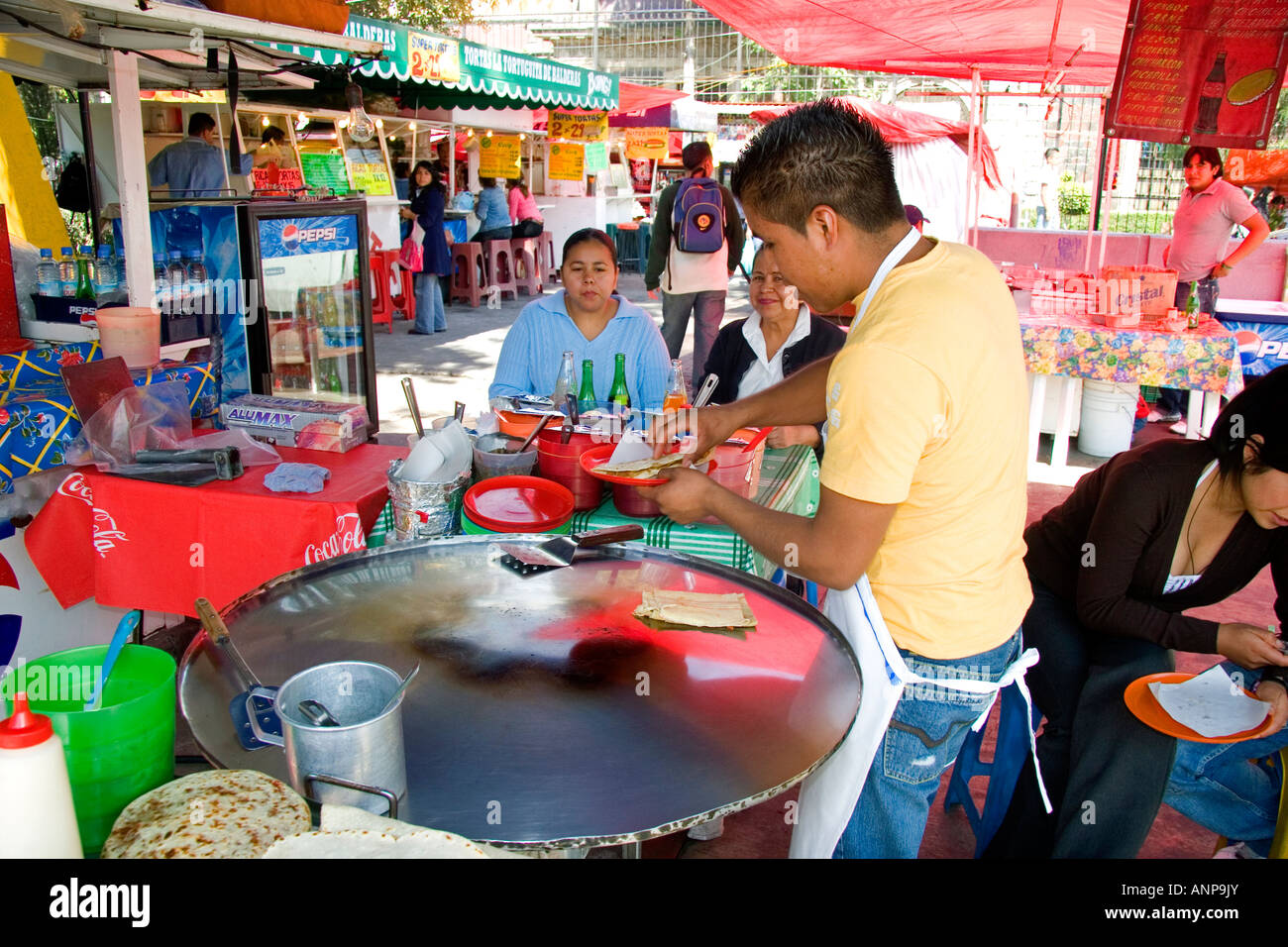 Food vendor making quesadillas in Mexico City Mexico Stock Photo