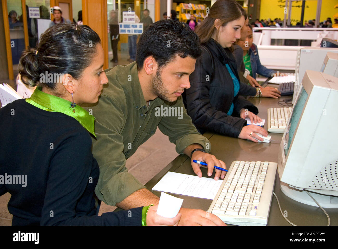 Students study on computers at the National Autonomous University of Mexico in Mexico City Mexico Stock Photo