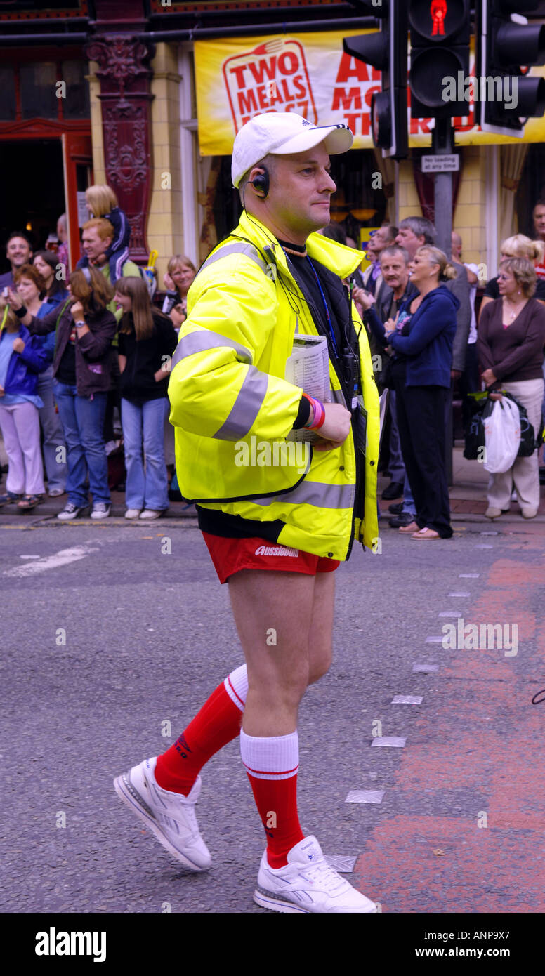 flamboyant extravagant colourful rainbow flag manchester man dress fancy dress costume gay pride mardi gras manchester deansgat Stock Photo Alamy