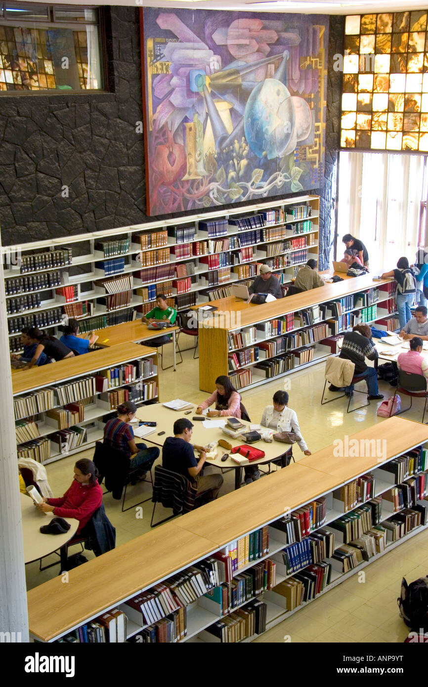 Students study in the Central Library at the National Autonomous University of Mexico in Mexico City Mexico Stock Photo