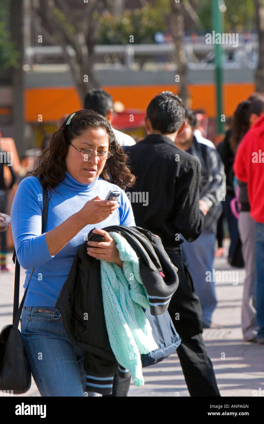 Mexican woman using a cell phone in Mexico City Mexico Stock Photo Alamy