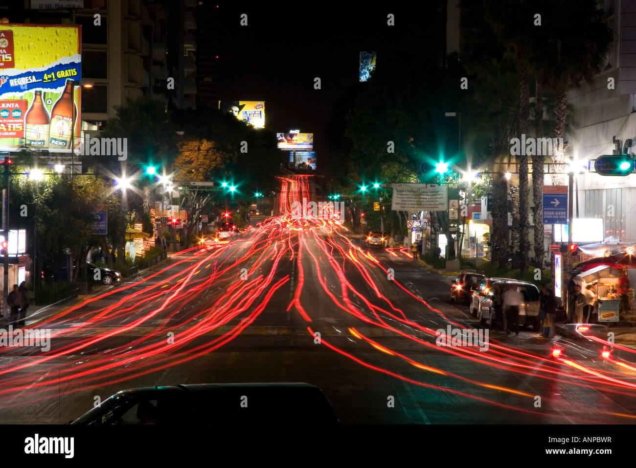 Nighttime traffic and city lights in Mexico City Mexico Stock Photo