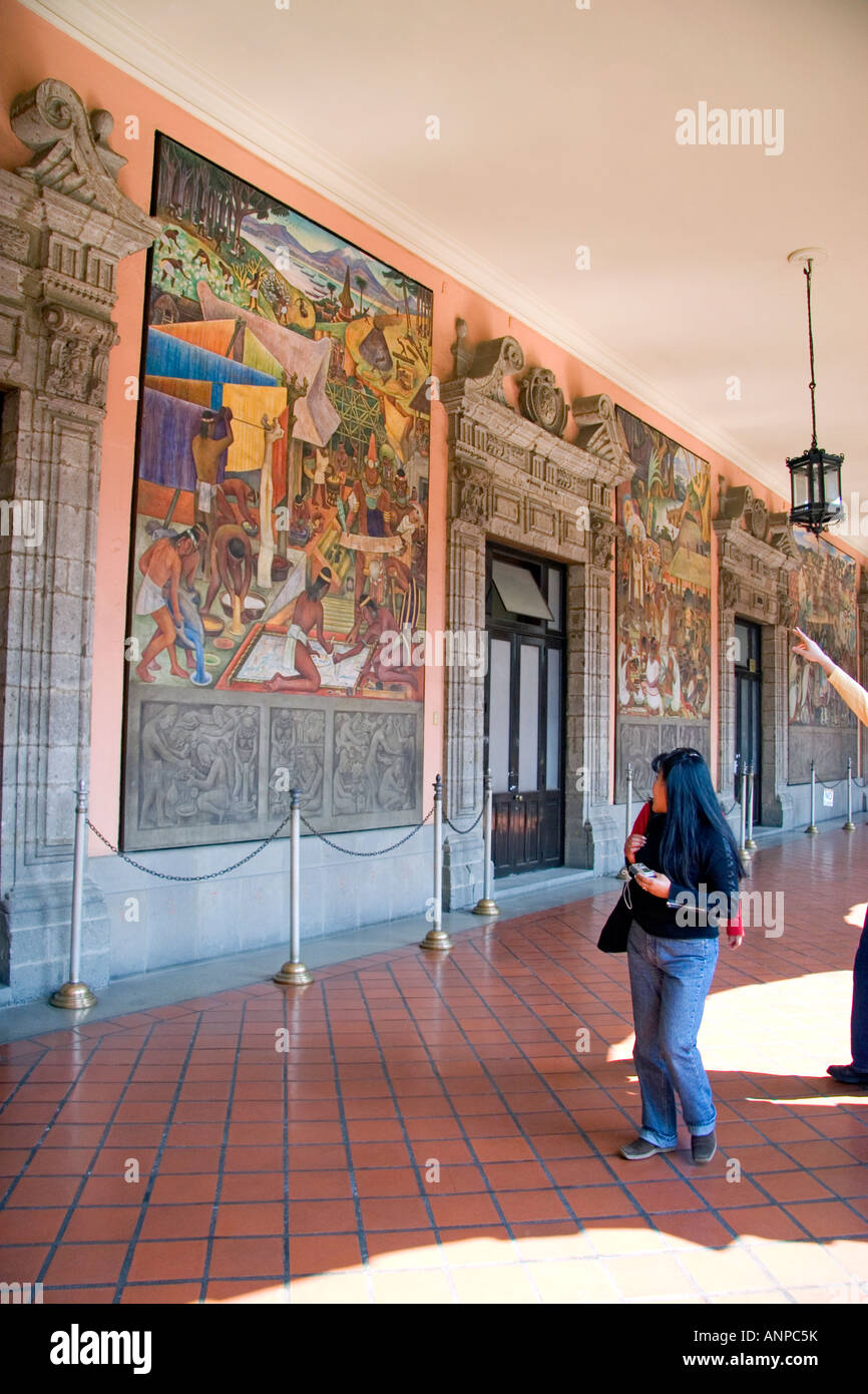 Murals painted by Diego Rivera at the National Palace in Mexico City Mexico Stock Photo